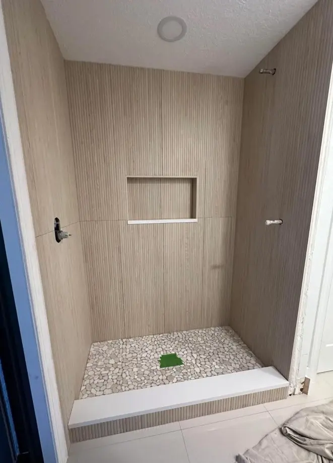 Wood-Look Tile Shower — In Progress